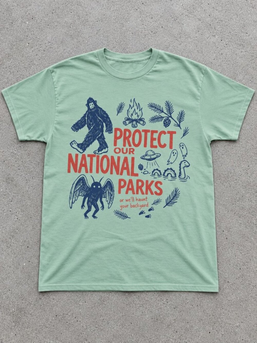 Protect Our National Parks Cryptids Mint Green Gildan T-Shirt